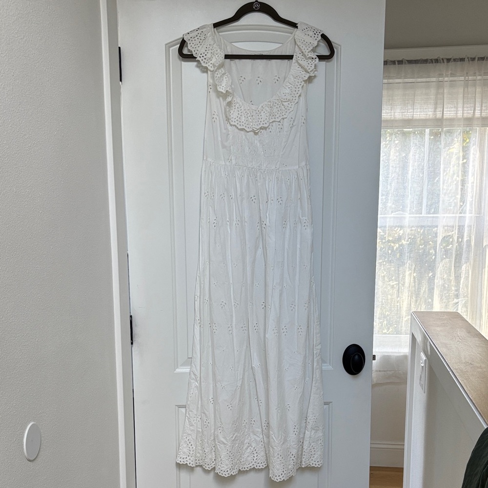 Doen White Cotton Eyelet Maxi Midi Sun Easter Dress sz Medium Farah